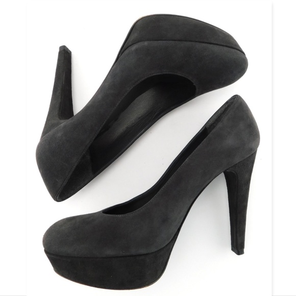 STUART WEITZMAN Gray Suede Leather Platform Heel Pumps 6 - Picture 4 of 8
